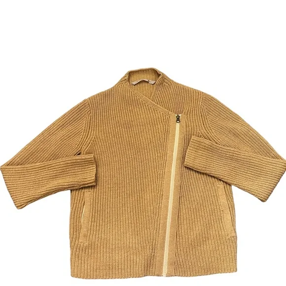 100% Merino Wool Athleta Tan Long Sleeve Sweater 2 Side Pockets Large - Picture 1 of 5